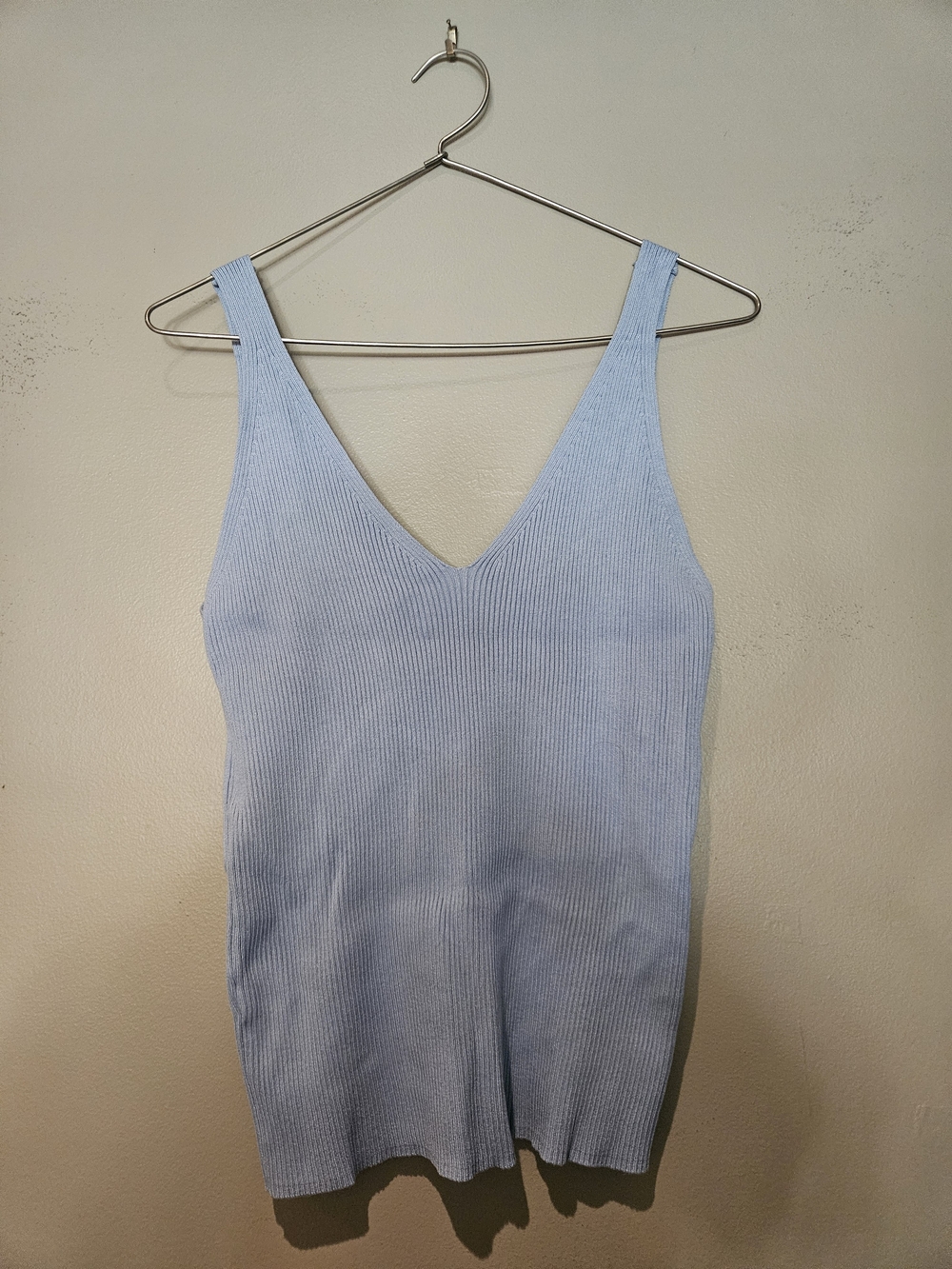 Mango Light Blue Ribbed V-Neck Tank